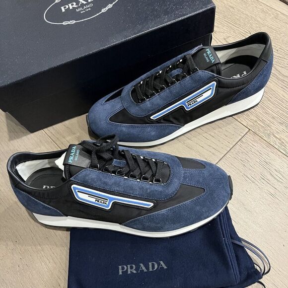 Prada Retro Trainer Sneaker Oltremare Nero Suede Leather Mens UK 9 / US 10 NEW - Picture 2 of 15
